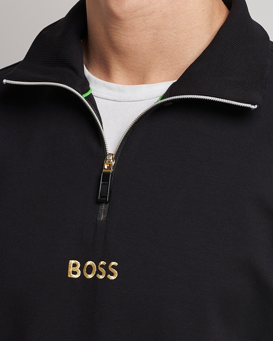 Men | Sweaters & Knitwear | BOSS GREEN | Center Logo Half Zip Black