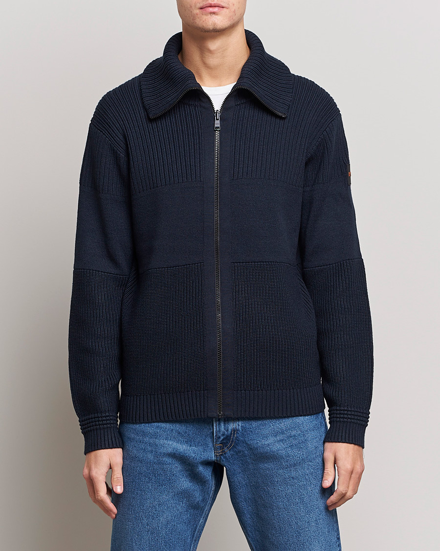 Men | Zip Throughs | BOSS Casual | Kamondo Full Zip Sweater Dark Blue
