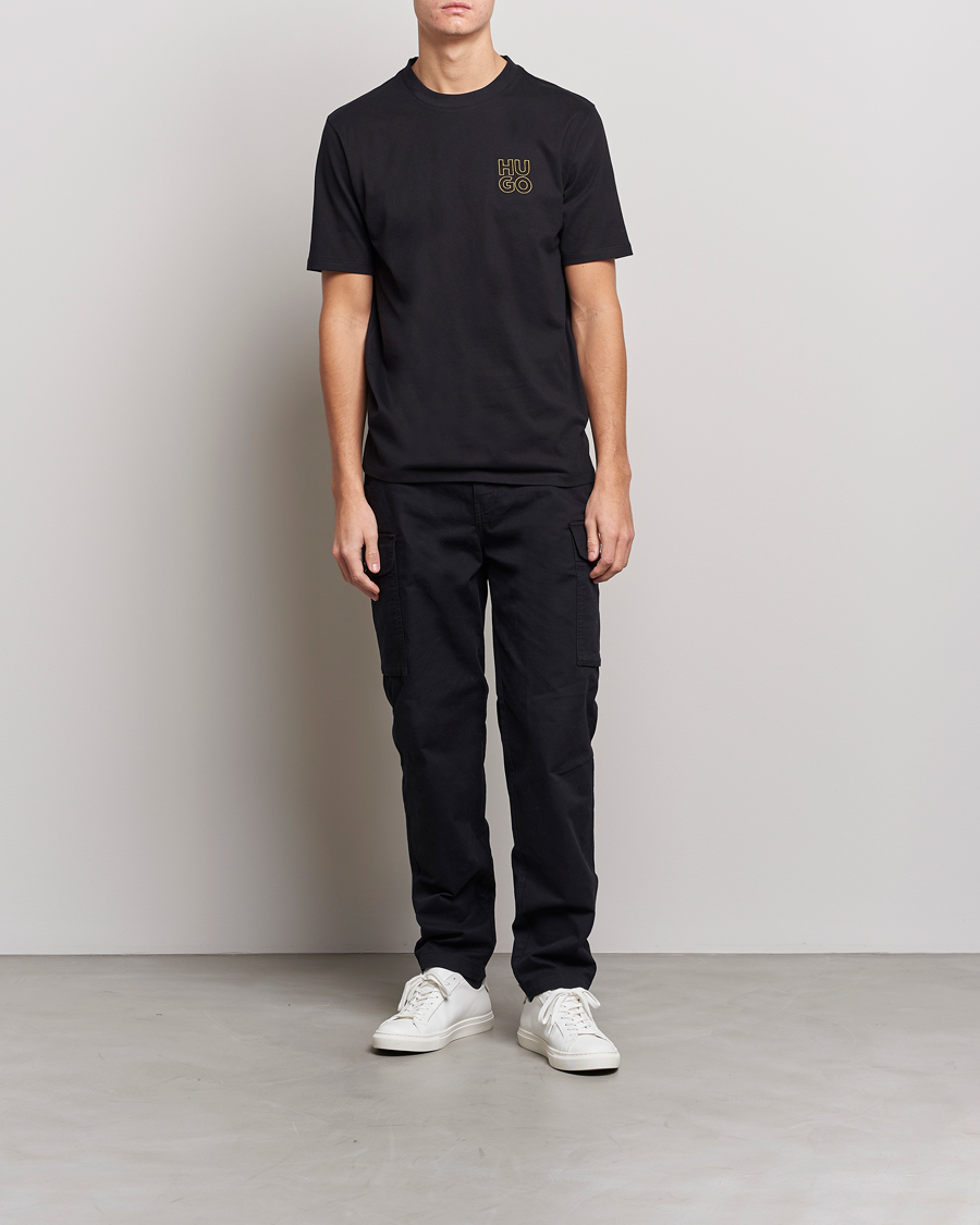 Men | T-Shirts | HUGO | Daiman Logo Crew Neck T-Shirt Black