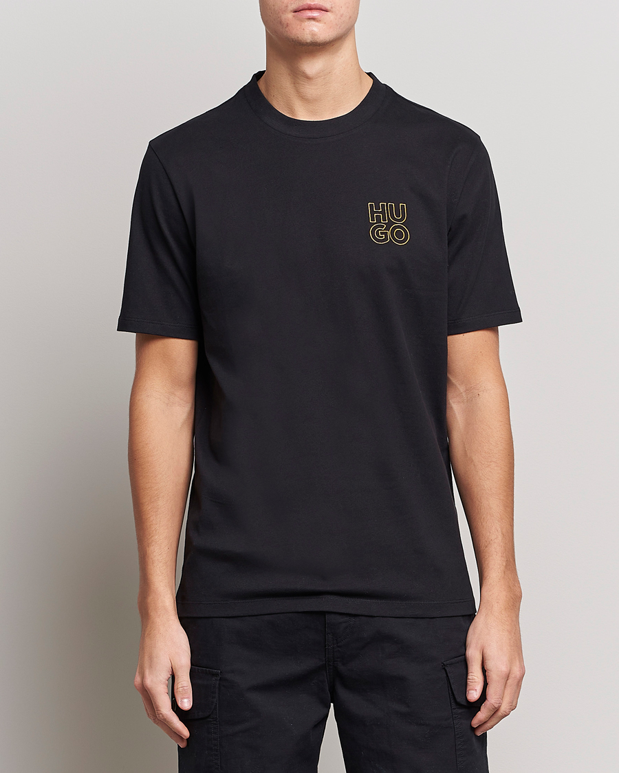 Men | Black t-shirts | HUGO | Daiman Logo Crew Neck T-Shirt Black
