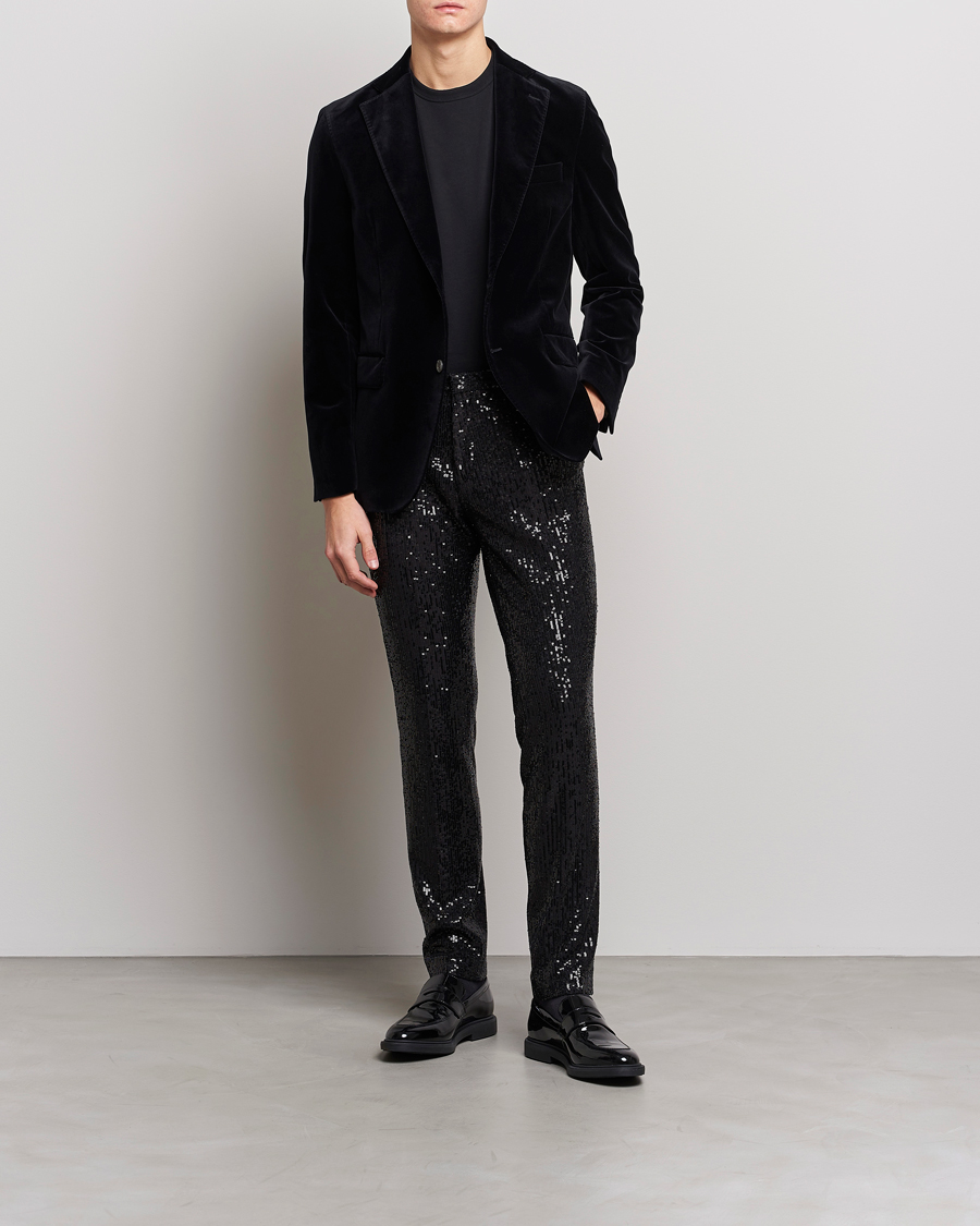 Men | Trousers | HUGO | Hesten Shiny Tuxedo Trousers Black