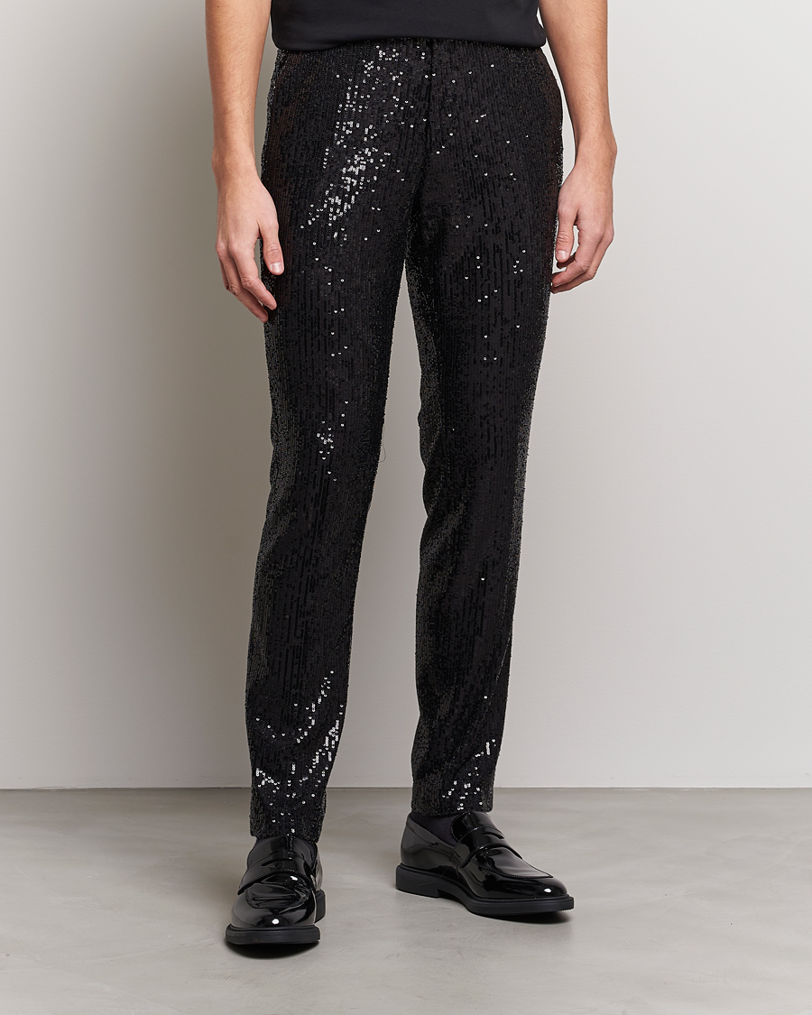 Men | Trousers | HUGO | Hesten Shiny Tuxedo Trousers Black