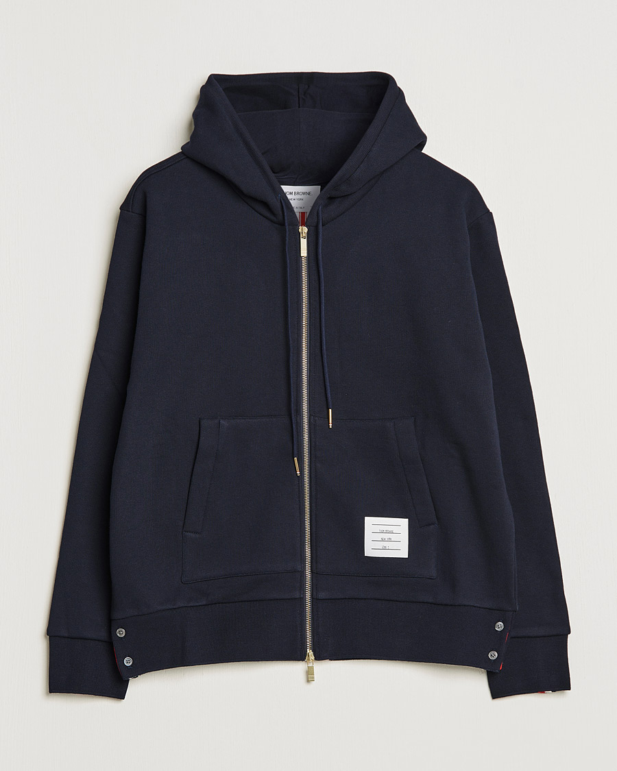 Men | Sweaters & Knitwear | Thom Browne | Center Back Full Zip Hoodie Navy