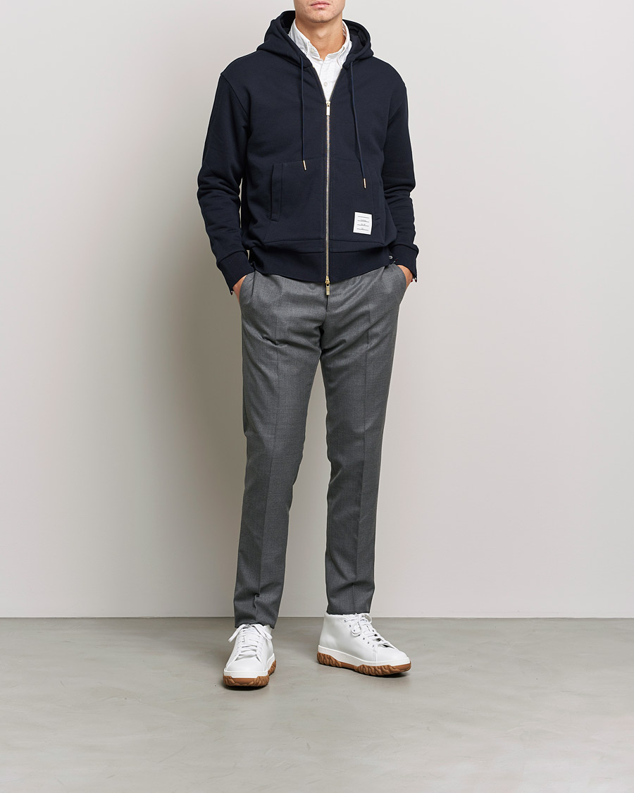 Men | Sweaters & Knitwear | Thom Browne | Center Back Full Zip Hoodie Navy