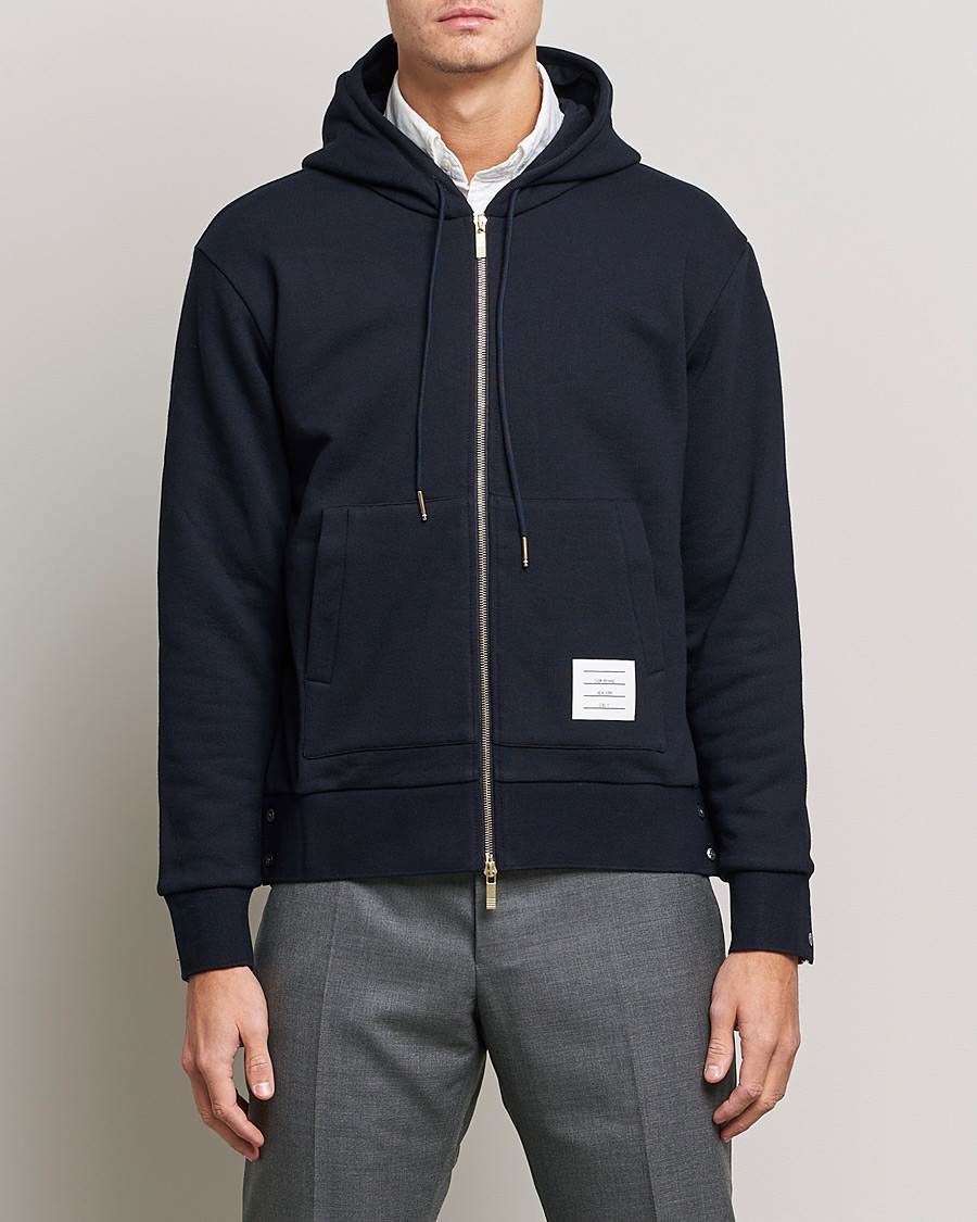 Men | Sweaters & Knitwear | Thom Browne | Center Back Full Zip Hoodie Navy