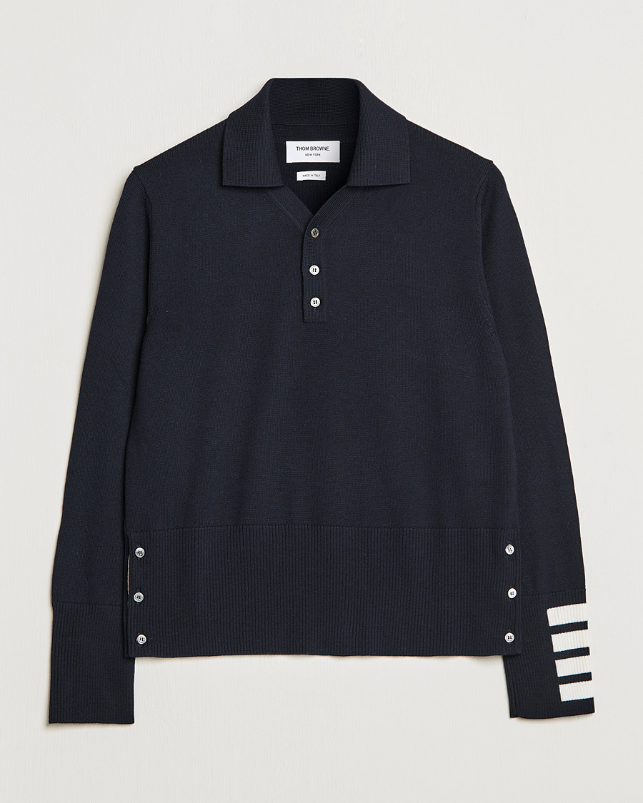 Men | Sweaters & Knitwear | Thom Browne | 4-Bar Merino Wool Knitted Polo Navy