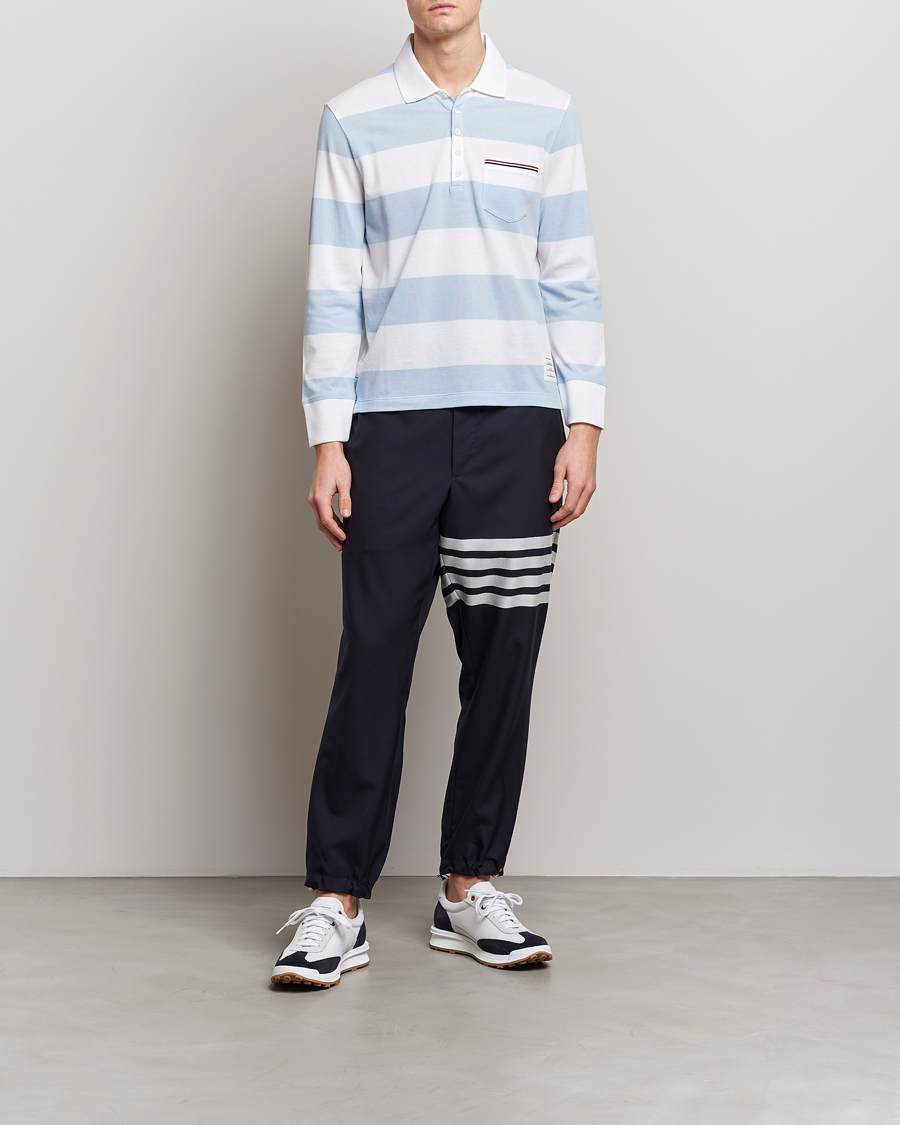 Men | Sweaters & Knitwear | Thom Browne | Rugby Stripe Long Sleeve Polo Light Blue