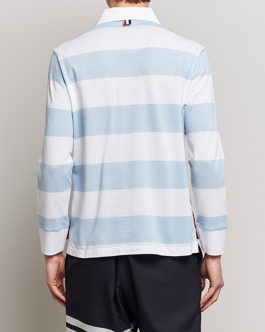 Men | Polo Shirts | Thom Browne | Rugby Stripe Long Sleeve Polo Light Blue