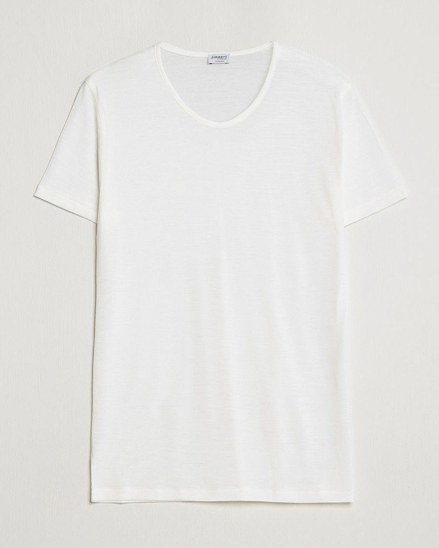 Men |  | Zimmerli of Switzerland | Wool/Silk Crew Neck T-Shirt Ecru