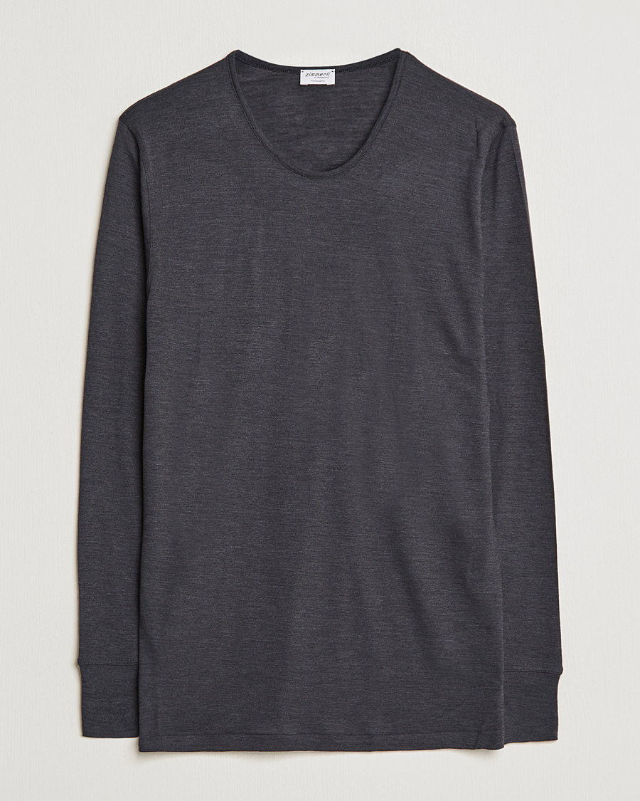 Zimmerli of Switzerland Wool/Silk Long Sleeve T-Shirt Charcoal at CareOfCar