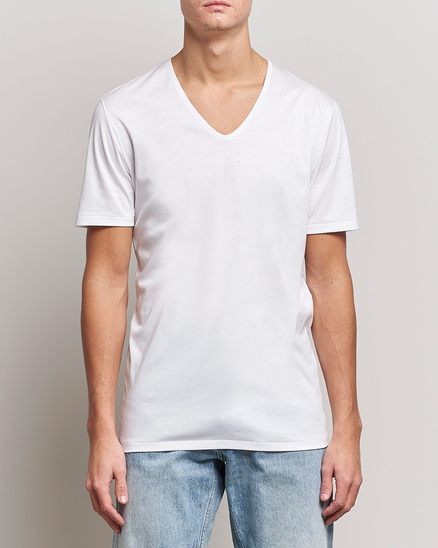 Men |  | Zimmerli of Switzerland | Sea Island Cotton V-Neck T-Shirt White