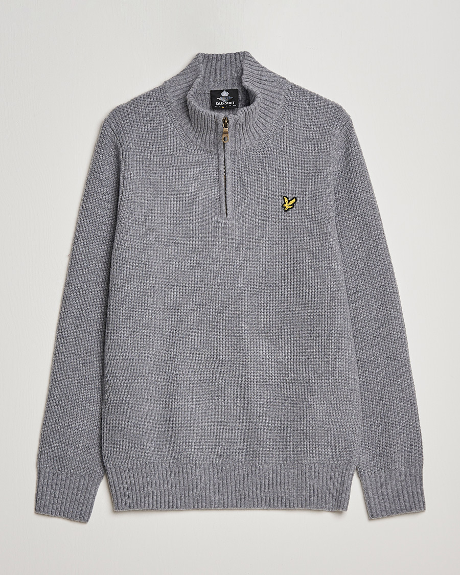Lyle & Scott Ribbed Quarter Zip Sweater Grey Marl at CareOfCarl.com