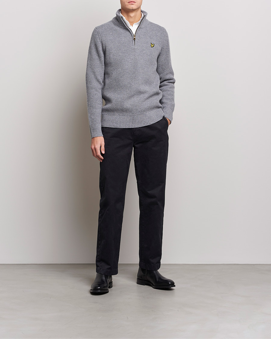 Men | Sweaters & Knitwear | Lyle & Scott | Ribbed Quarter Zip Sweater Grey Marl