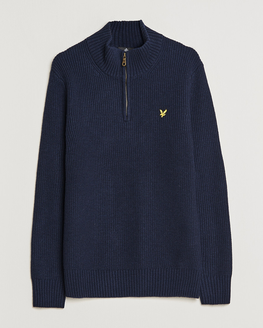 Men | Sweaters & Knitwear | Lyle & Scott | Ribbed Quarter Zip Sweater Navy