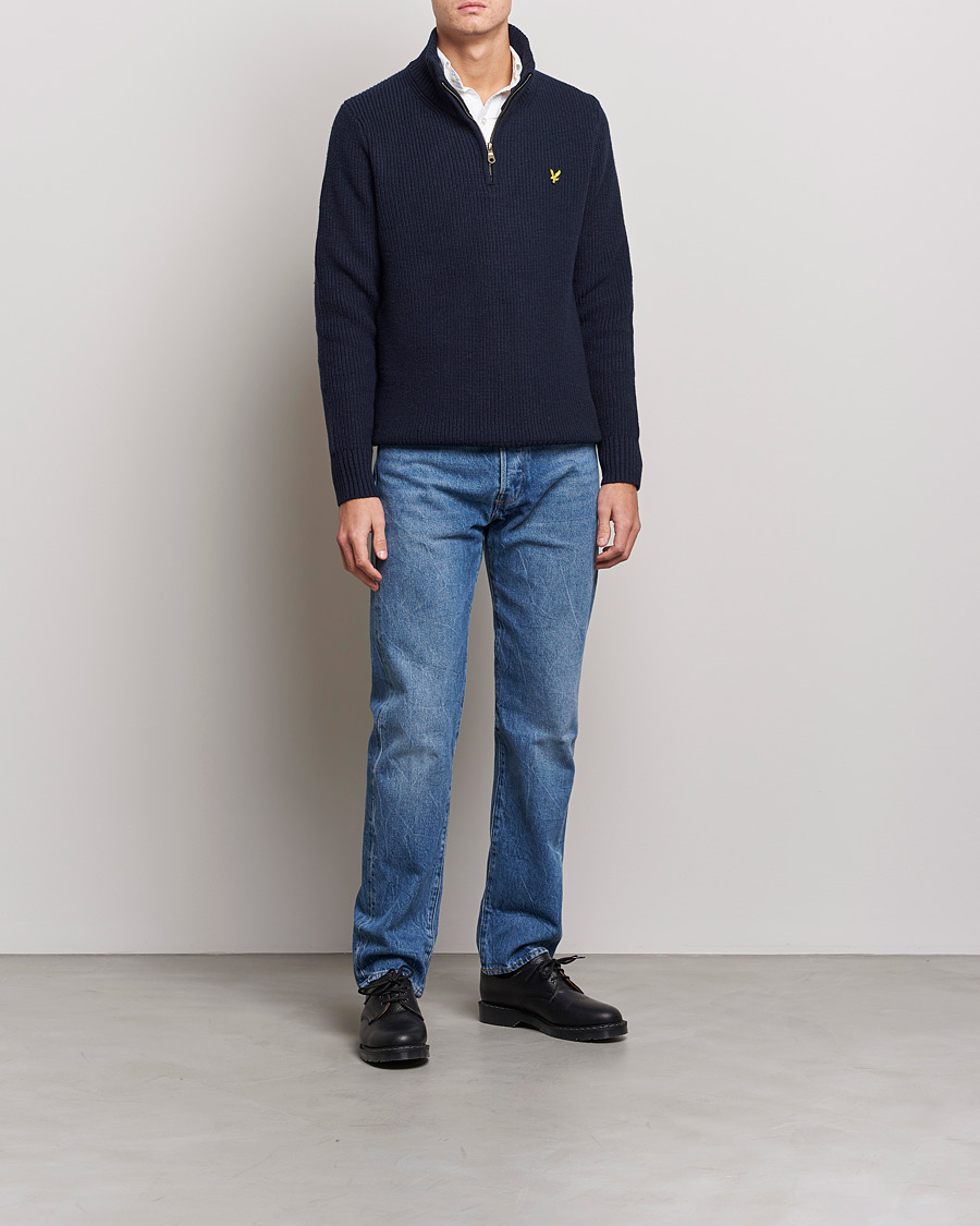 Men | Sweaters & Knitwear | Lyle & Scott | Ribbed Quarter Zip Sweater Navy