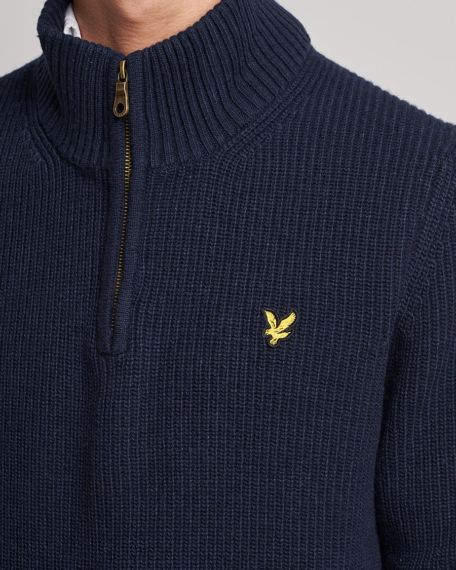 Men | Sweaters & Knitwear | Lyle & Scott | Ribbed Quarter Zip Sweater Navy