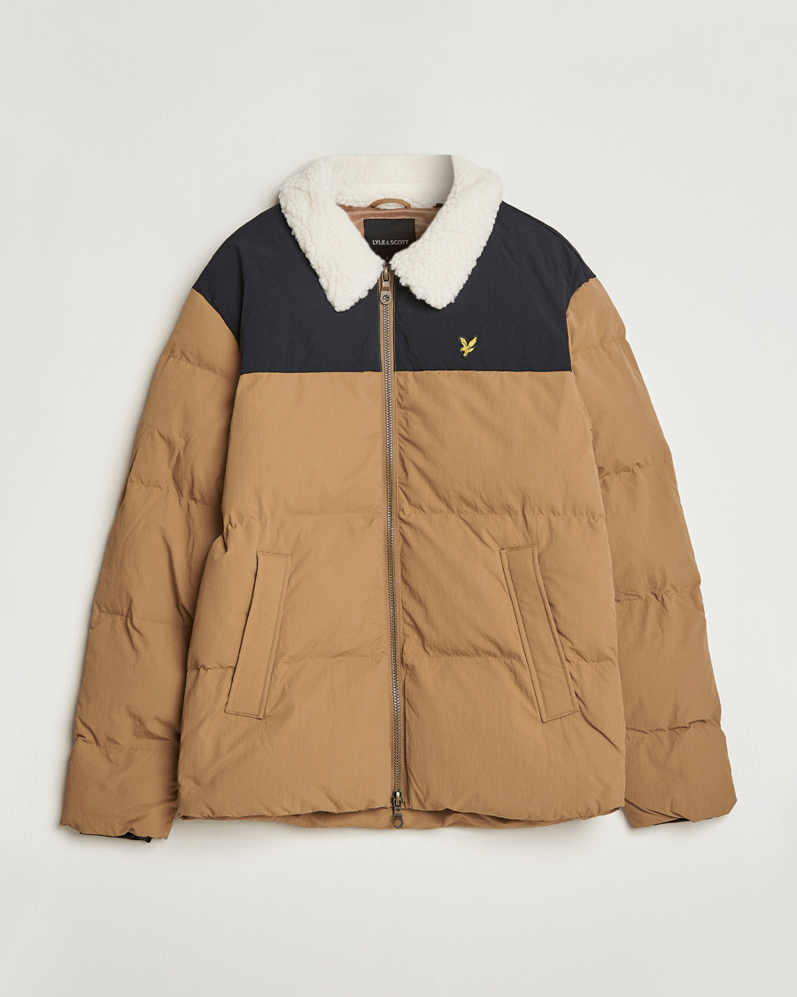 Men | Coats & Jackets | Lyle & Scott | Borg Collor Puffer Jacket Camel Bronze