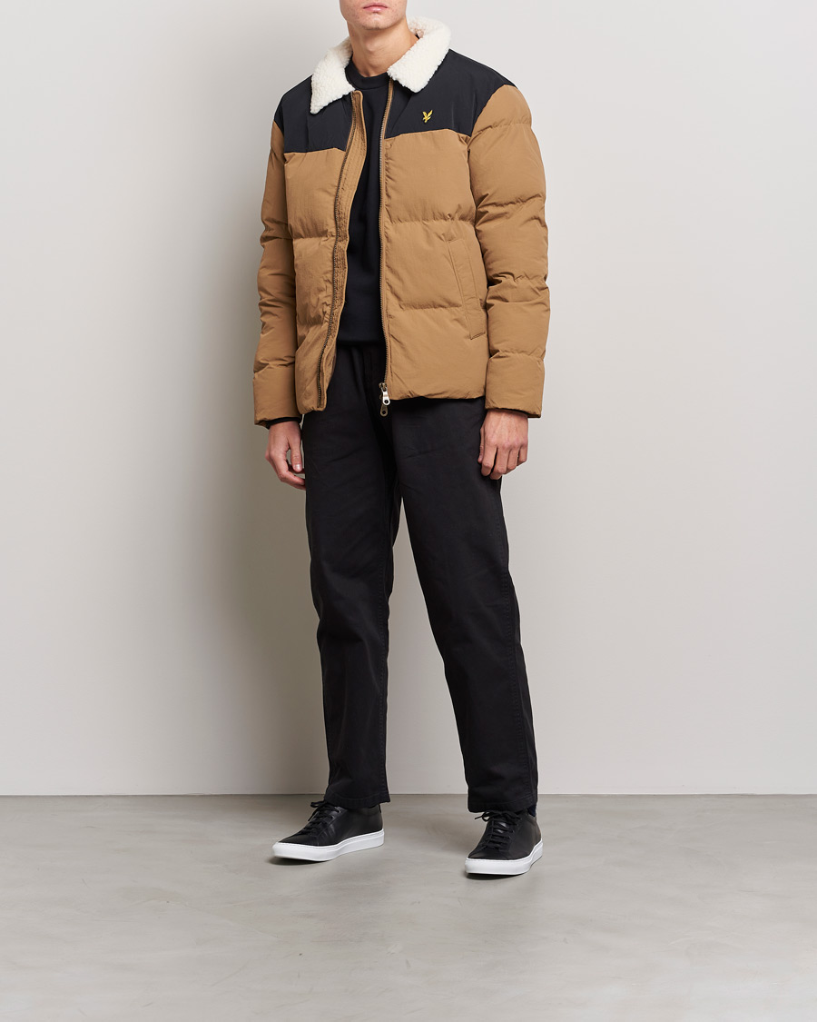Men | Coats & Jackets | Lyle & Scott | Borg Collor Puffer Jacket Camel Bronze