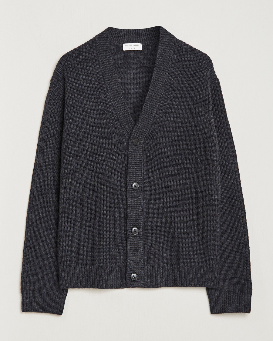 Men | Sweaters & Knitwear | Tiger of Sweden | Reiner Wool Cardigan Dark Grey Mel