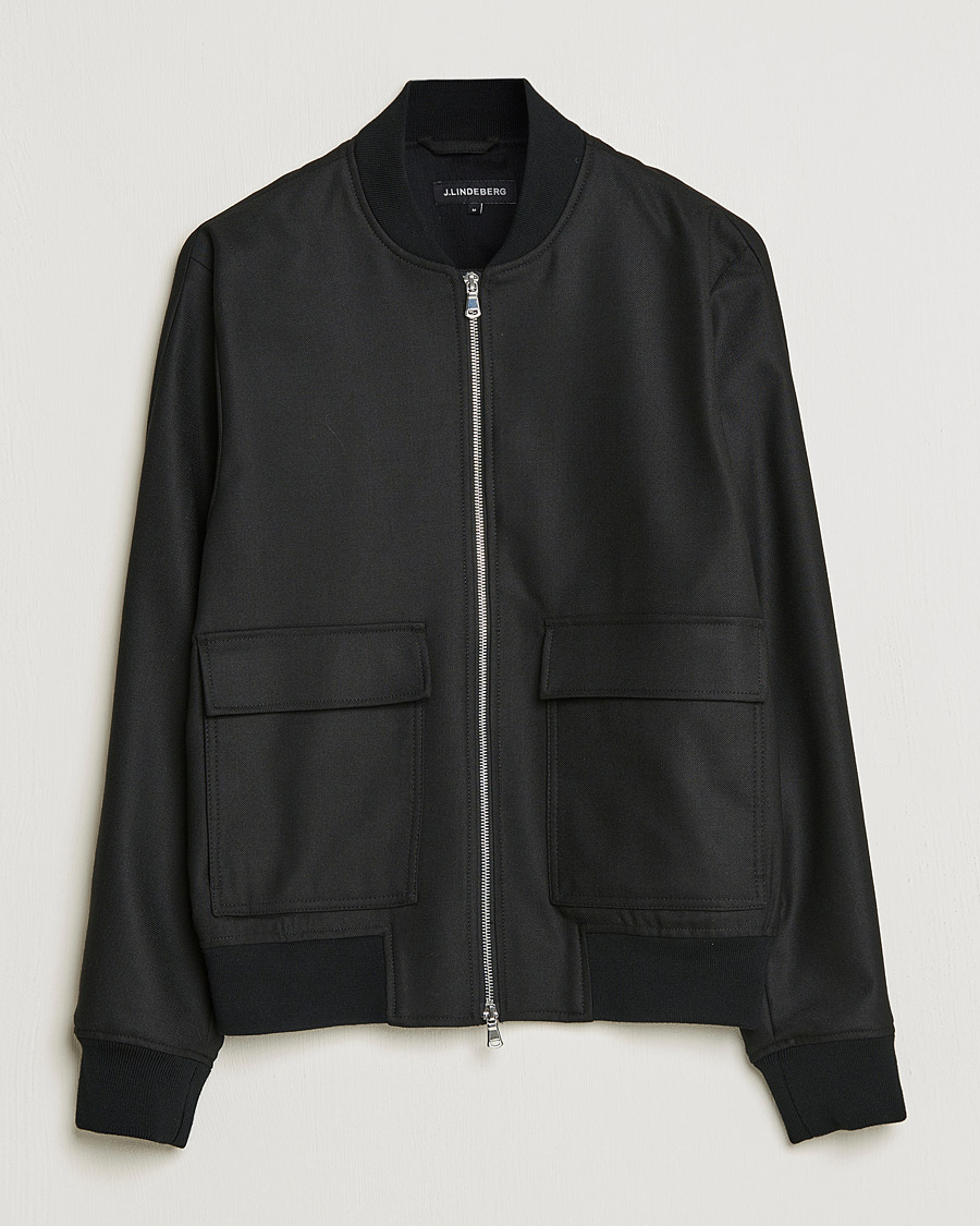 Men | Coats & Jackets | J.Lindeberg | Thom Bomber Wool Twill Jacket Black