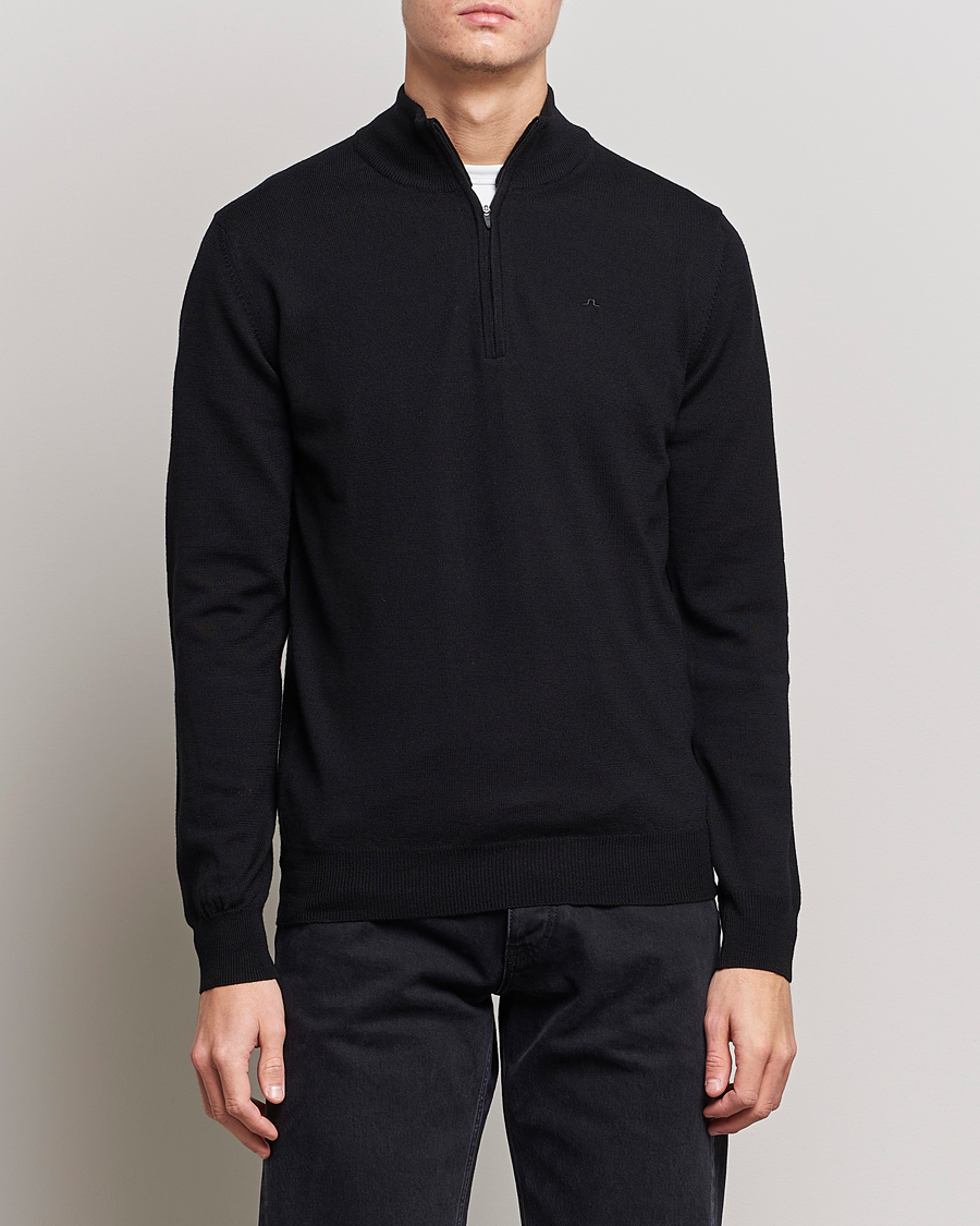 Men | Sweaters & Knitwear | J.Lindeberg | Kian Quarter Zip Merino Sweater Black