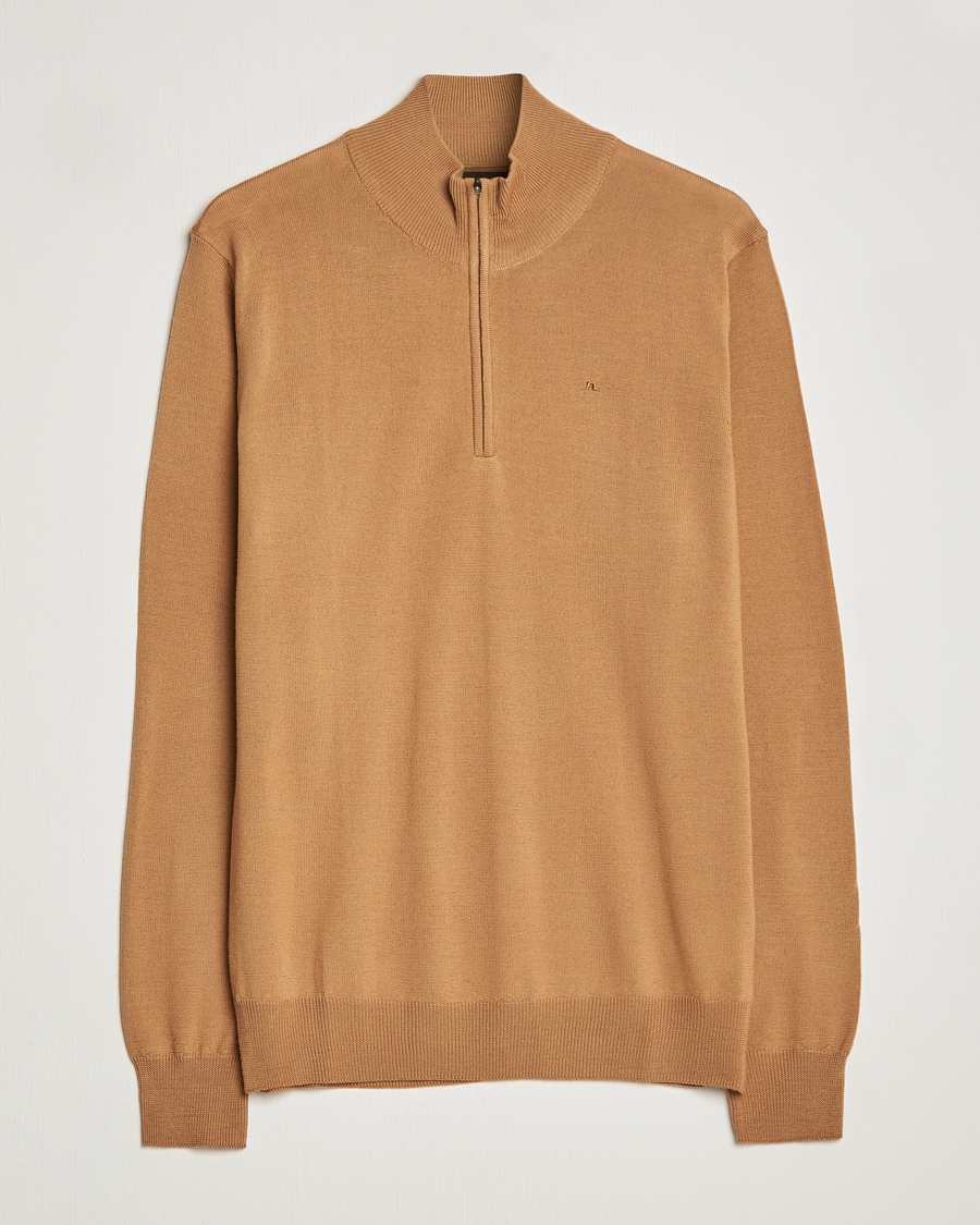 Men | Sweaters & Knitwear | J.Lindeberg | Kian Quarter Zip Merino Sweater Chipmunk