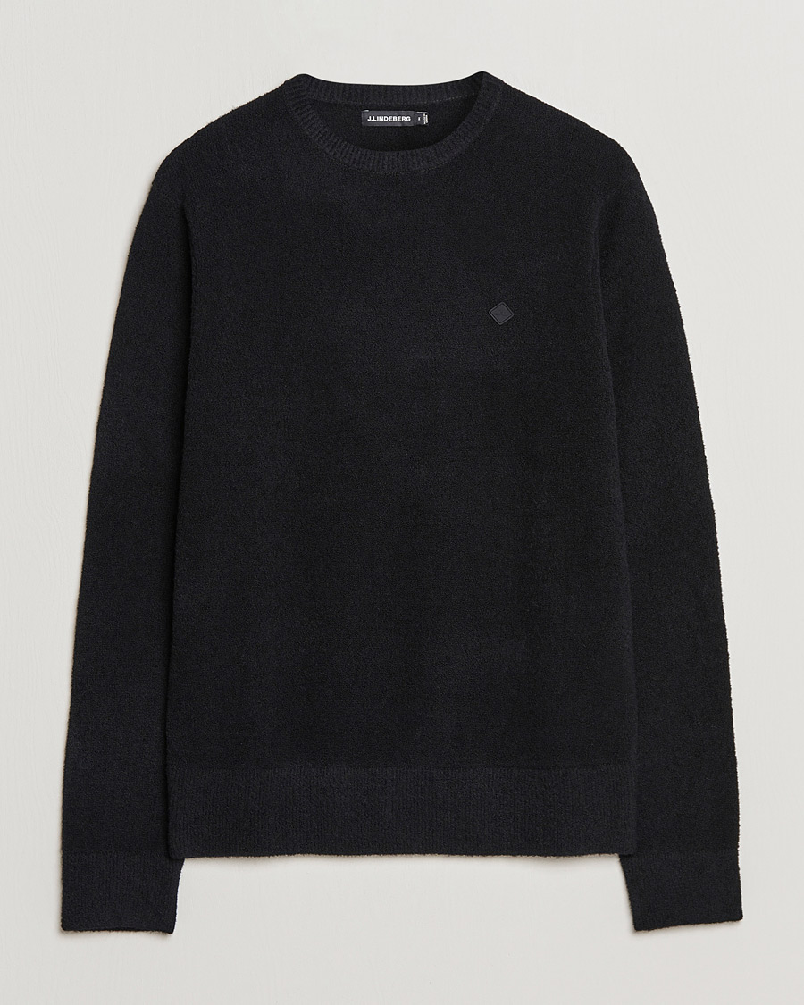 Men | Sweaters & Knitwear | J.Lindeberg | Yuri Merino Logo Crew Neck Sweater Black