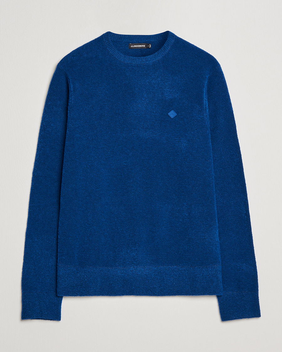 Men | Sweaters & Knitwear | J.Lindeberg | Yuri Merino Logo Crew Neck Sweater Navy Peony
