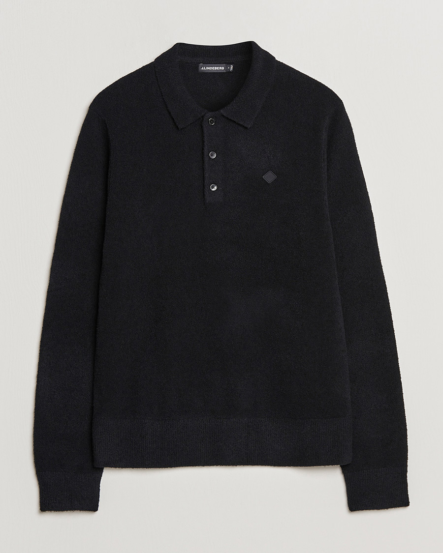 Men | Sweaters & Knitwear | J.Lindeberg | Yann Merino Logo PoloShirt Black