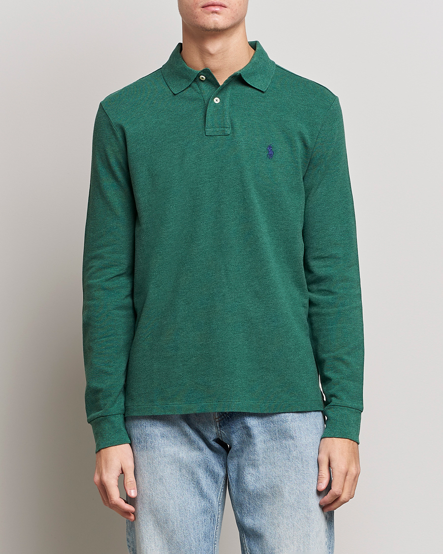 Men | Long Sleeve Polo Shirts | Polo Ralph Lauren | Custom Slim Fit Long Sleeve Polo Verano Green Heather