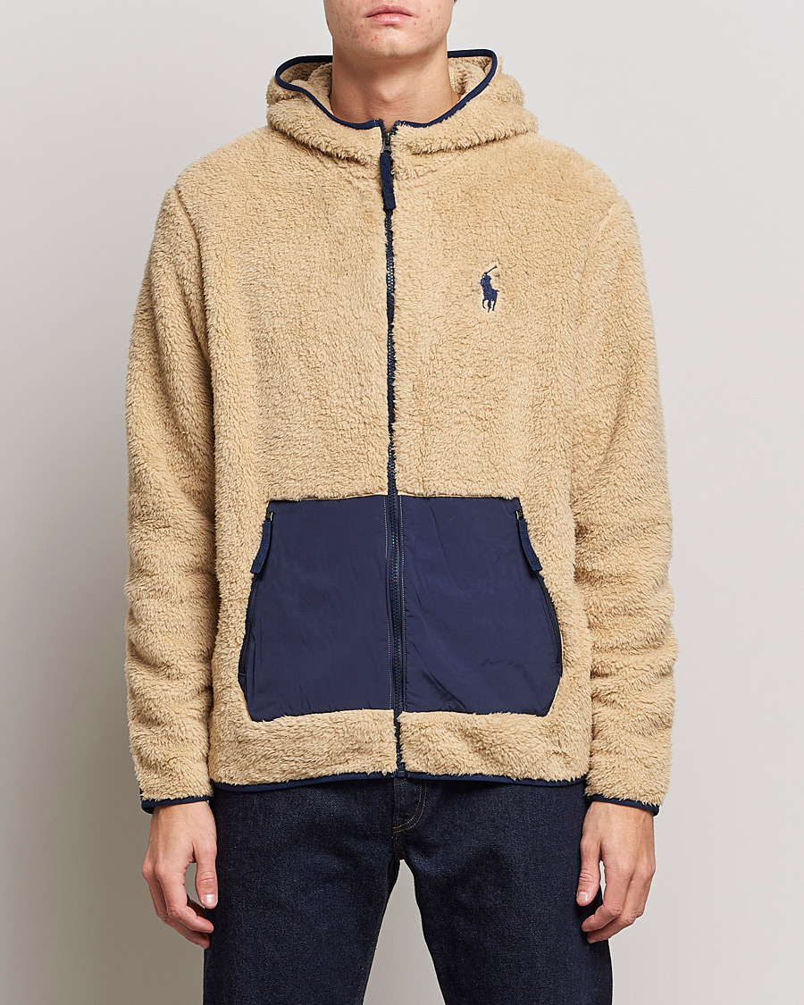Men | Sweaters & Knitwear | Polo Ralph Lauren | Curly Sherpa Full Zip Hoodie Sand Dune