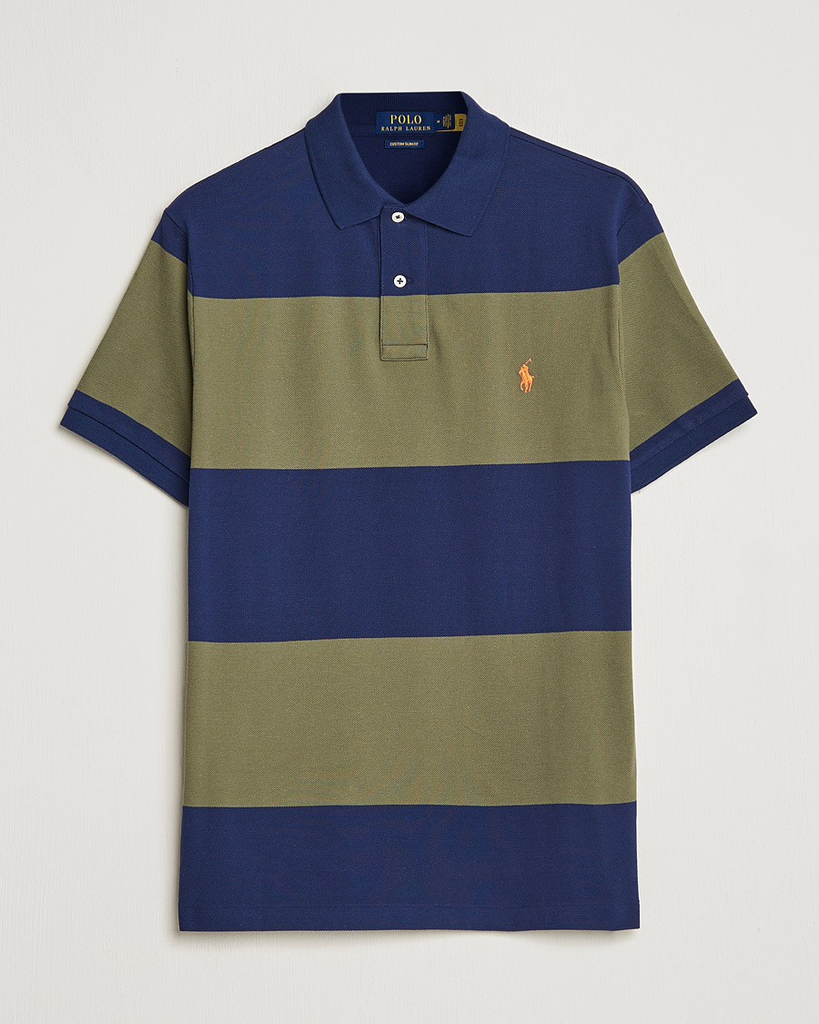 Men | Polo Shirts | Polo Ralph Lauren | Custom Slim Fit Barstriped Polo Navy/Dark Sage