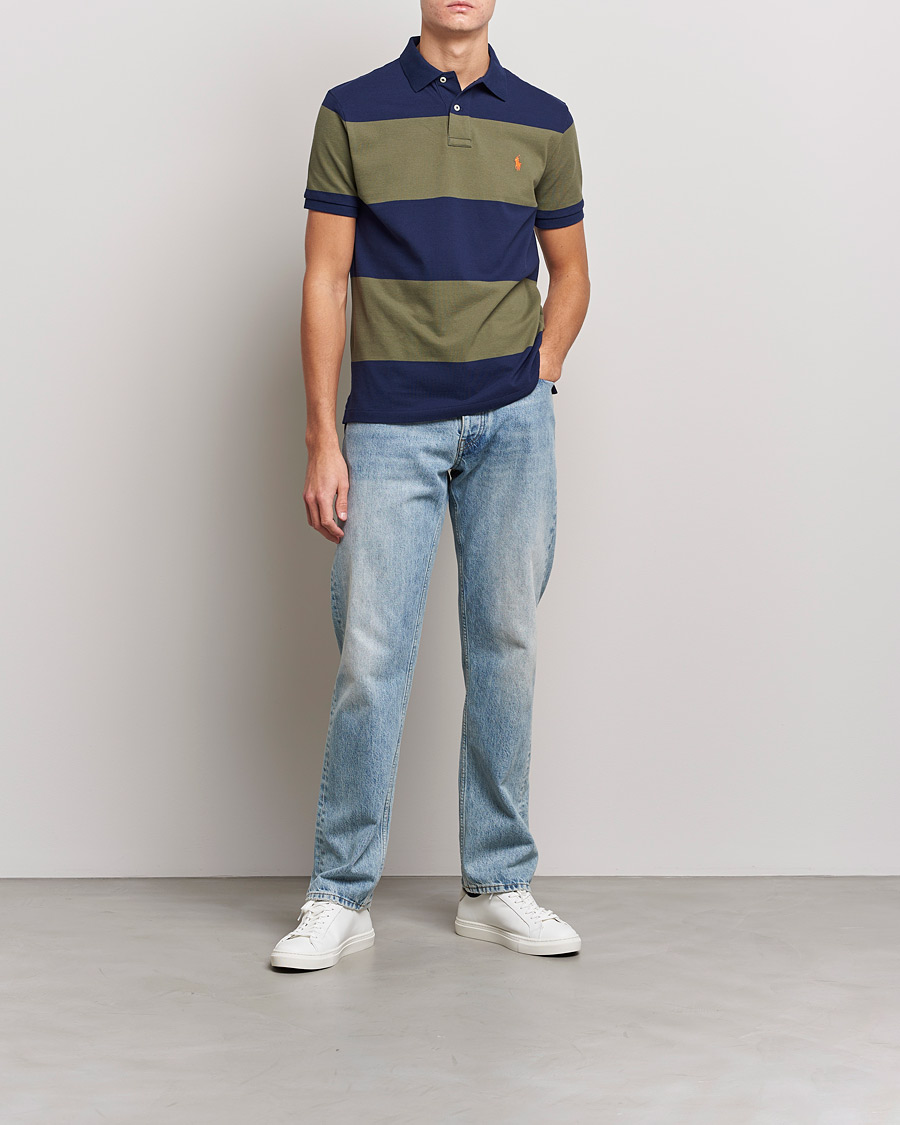 Men | Polo Shirts | Polo Ralph Lauren | Custom Slim Fit Barstriped Polo Navy/Dark Sage