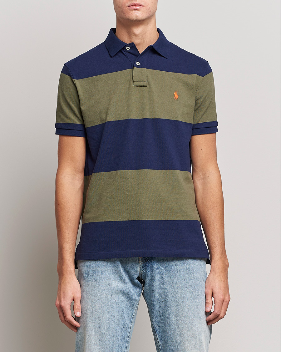Men | Polo Shirts | Polo Ralph Lauren | Custom Slim Fit Barstriped Polo Navy/Dark Sage