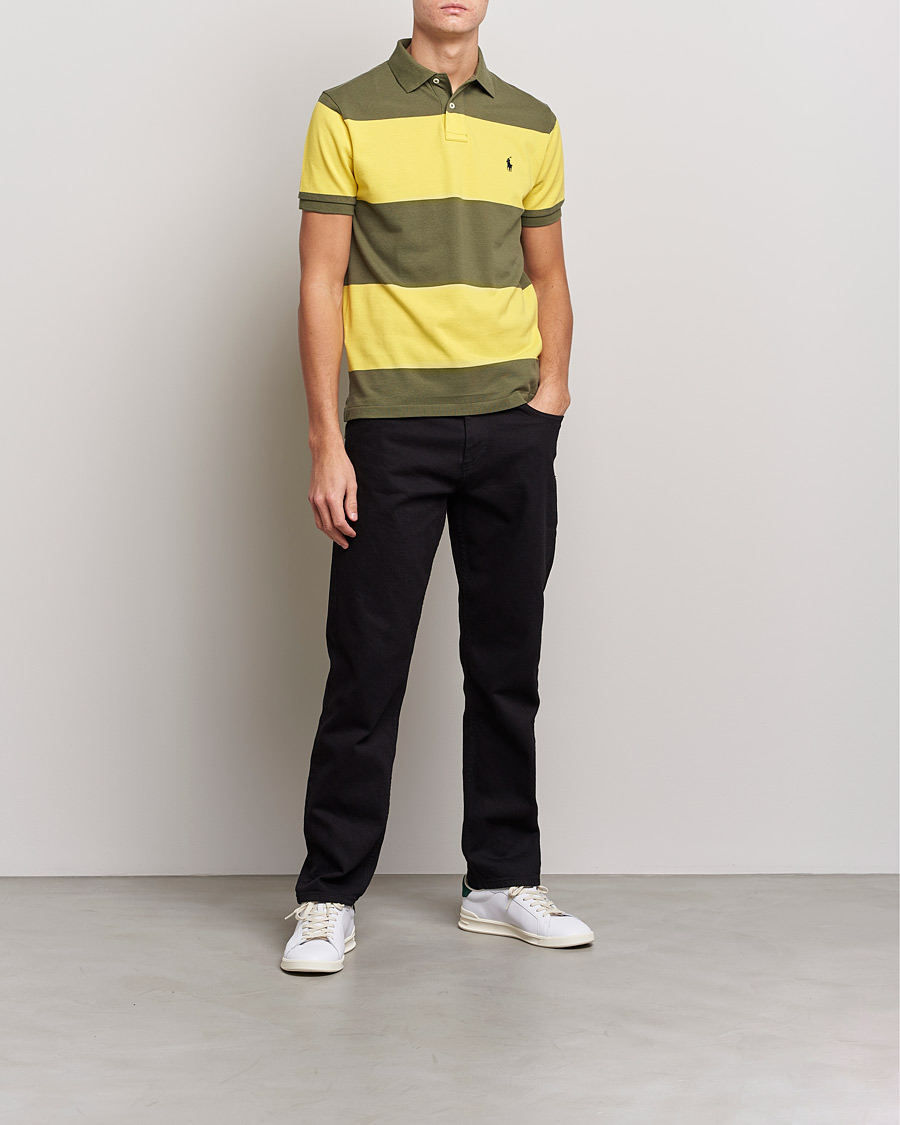 Men | Polo Shirts | Polo Ralph Lauren | Custom Slim Fit Barstriped Polo Lemon/Dark Sage