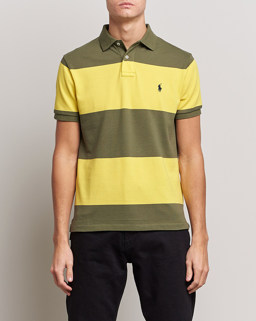 Men | Polo Shirts | Polo Ralph Lauren | Custom Slim Fit Barstriped Polo Lemon/Dark Sage