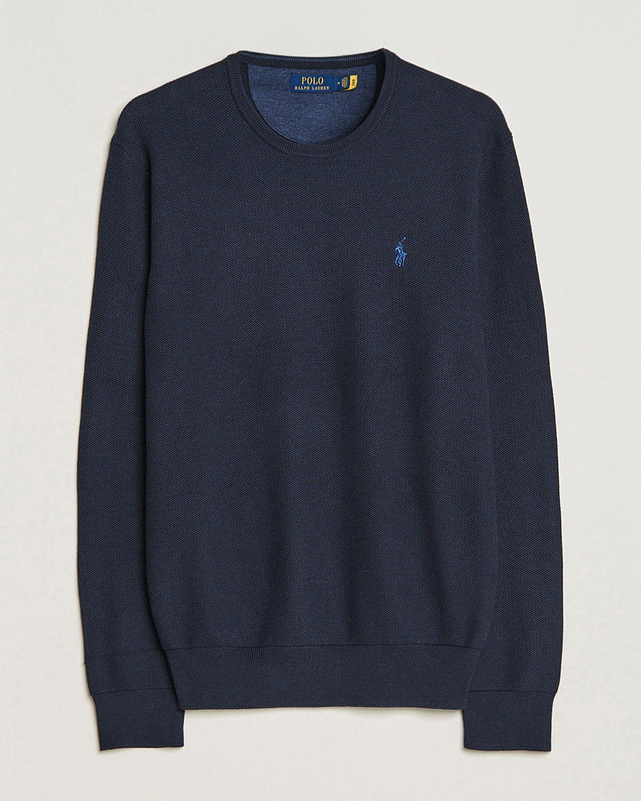 Men | Sweaters & Knitwear | Polo Ralph Lauren | Textured Crew Neck Sweater Navy Heather