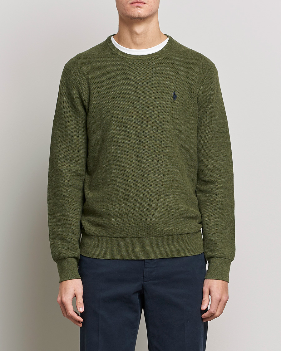 Men |  | Polo Ralph Lauren | Textured Knitted Crew Neck Army Olive Heather