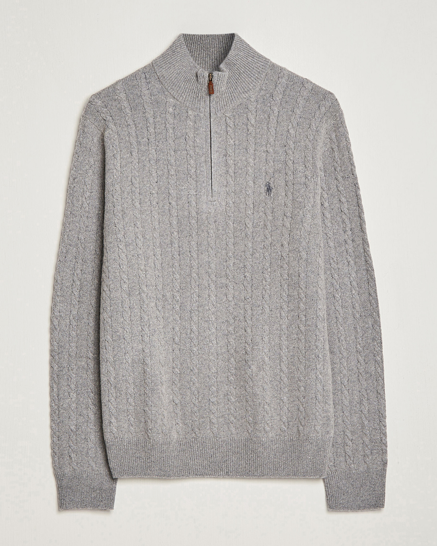 Men | Sweaters & Knitwear | Polo Ralph Lauren | Cotton/Wool Cable Half-Zip Fawn Grey Heather