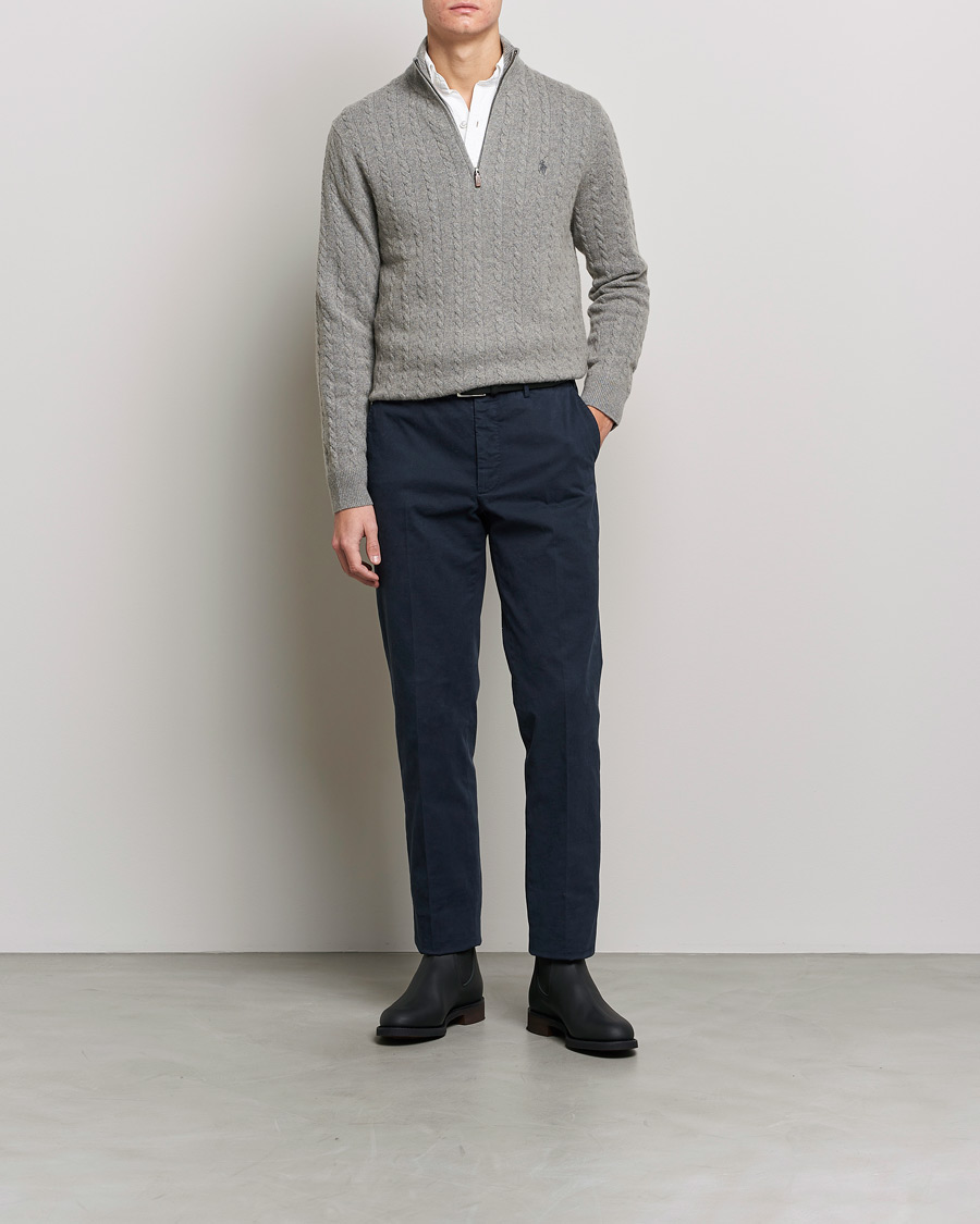 Men | Sweaters & Knitwear | Polo Ralph Lauren | Cotton/Wool Cable Half-Zip Fawn Grey Heather