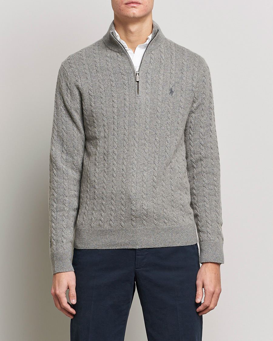 Men |  | Polo Ralph Lauren | Cotton/Wool Cable Half-Zip Fawn Grey Heather