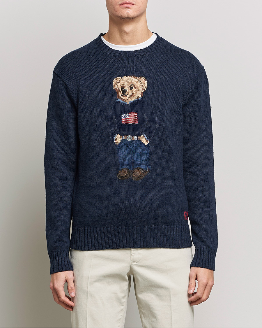 Men | Knitted Jumpers | Polo Ralph Lauren | Flag Bear Knitted Sweater Navy