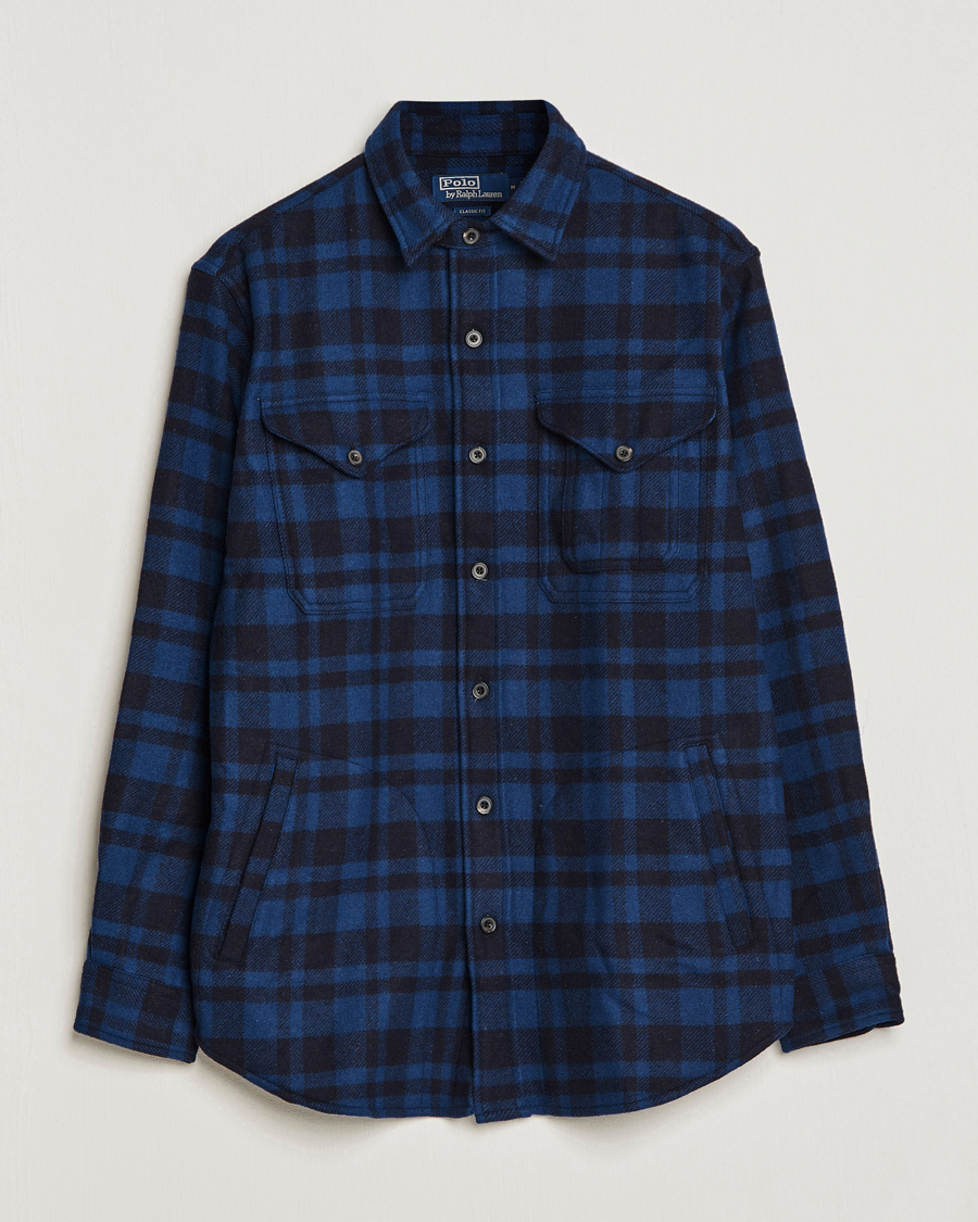 Men | Shirts | Polo Ralph Lauren | Wool Blend Checked Overshirt Blue/Navy