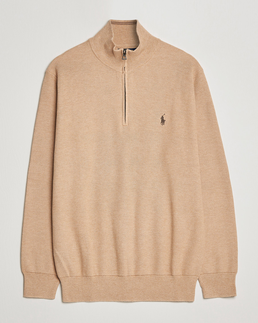 Men | Sweaters & Knitwear | Polo Ralph Lauren | Cotton Half Zip Camel Melange