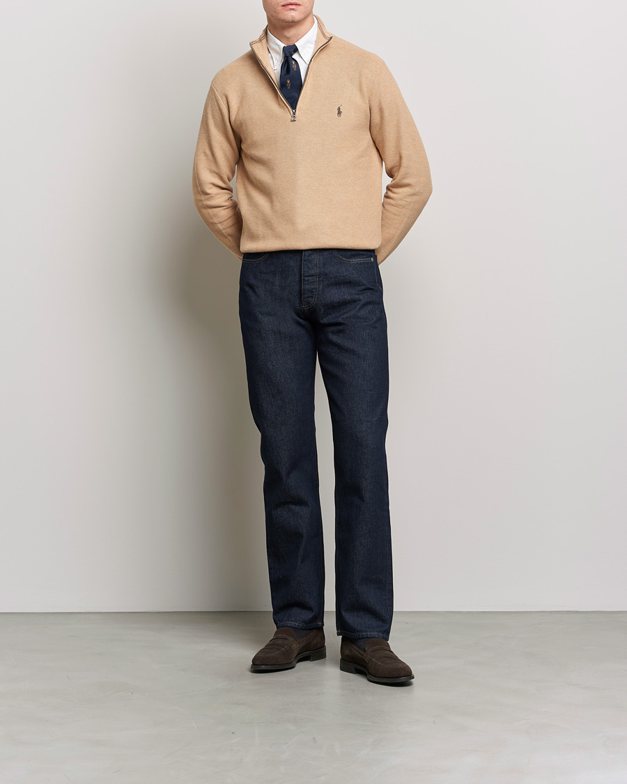 Men | Sweaters & Knitwear | Polo Ralph Lauren | Cotton Half Zip Camel Melange