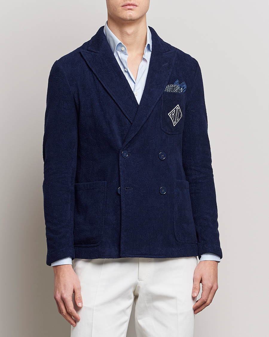 Men | Knitted Blazers | Ralph Lauren Purple Label | Knitted Terry Cloth Blazer Navy