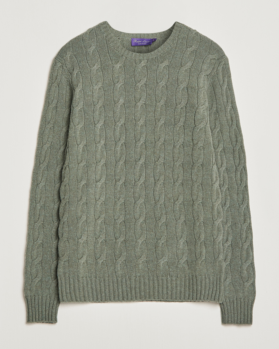 Men | Sweaters & Knitwear | Ralph Lauren Purple Label | Cashmere Cable Crew Neck Sweater Sea Spray