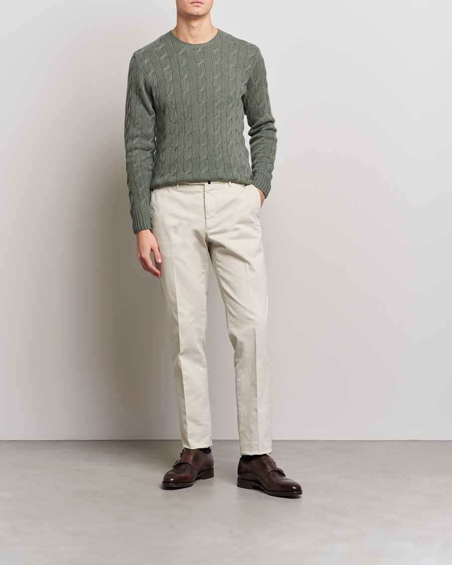 Men | Sweaters & Knitwear | Ralph Lauren Purple Label | Cashmere Cable Crew Neck Sweater Sea Spray