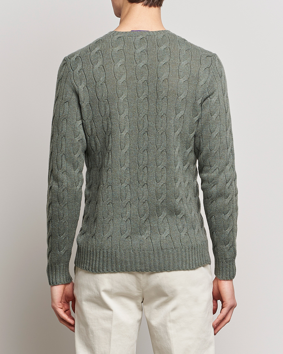 Men | Sweaters & Knitwear | Ralph Lauren Purple Label | Cashmere Cable Crew Neck Sweater Sea Spray