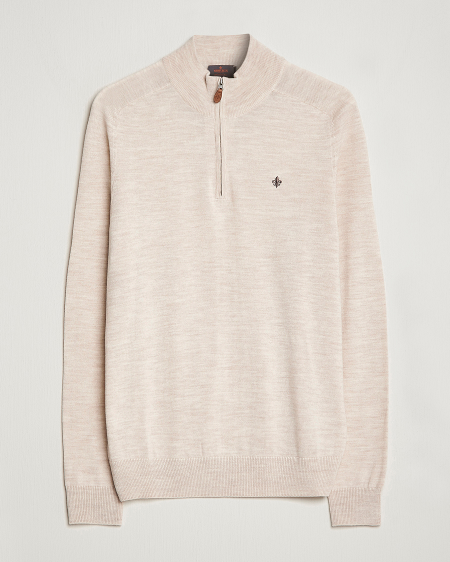Men | Sweaters & Knitwear | Morris | John Merino Half Zip Ecru